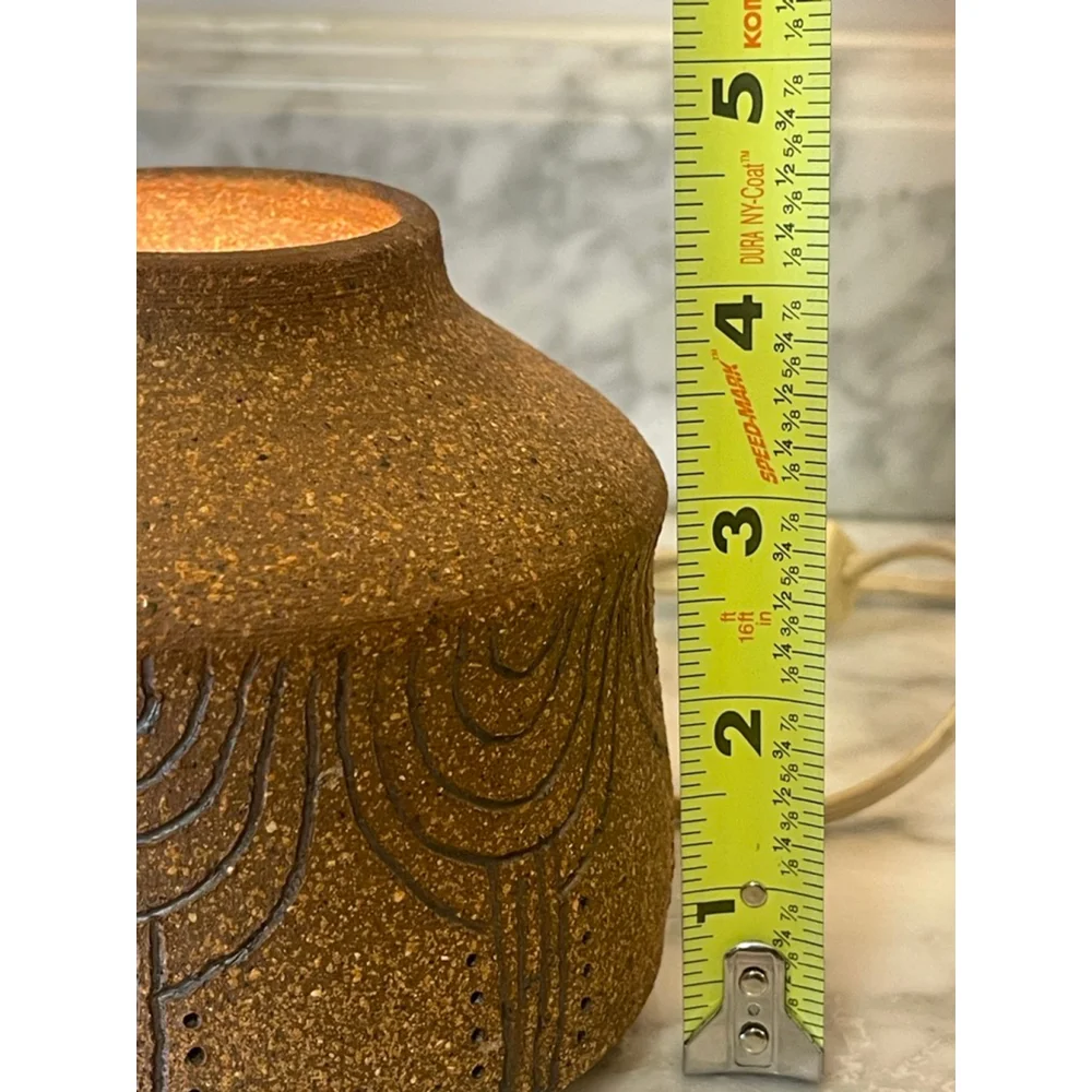 Ann Riggs Studio Pottery Lamp Warmer Carved Stoneware Cork Base Signed Vintage